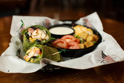 Southwest Chicken Wrap at Wing Nutz with side salad